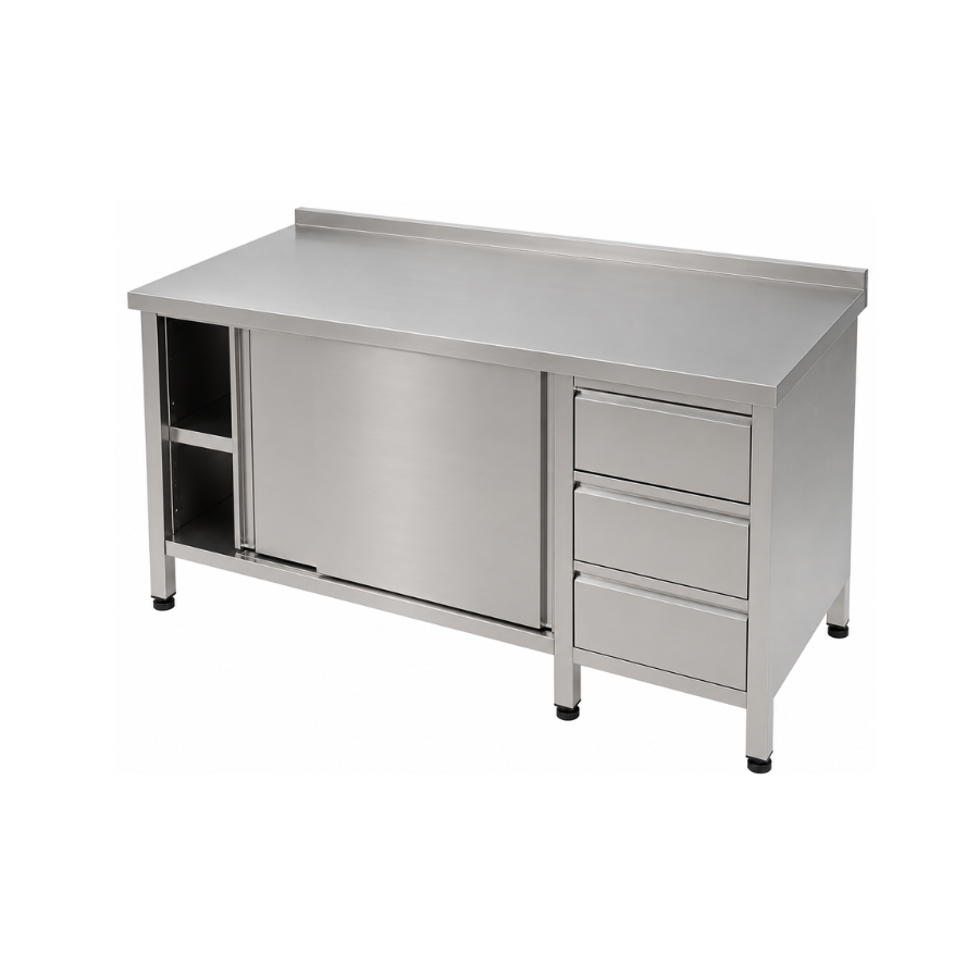 STAINLESS STEEL CUPBOARD WITH DRAWERS 200 × 80 × 90 cm